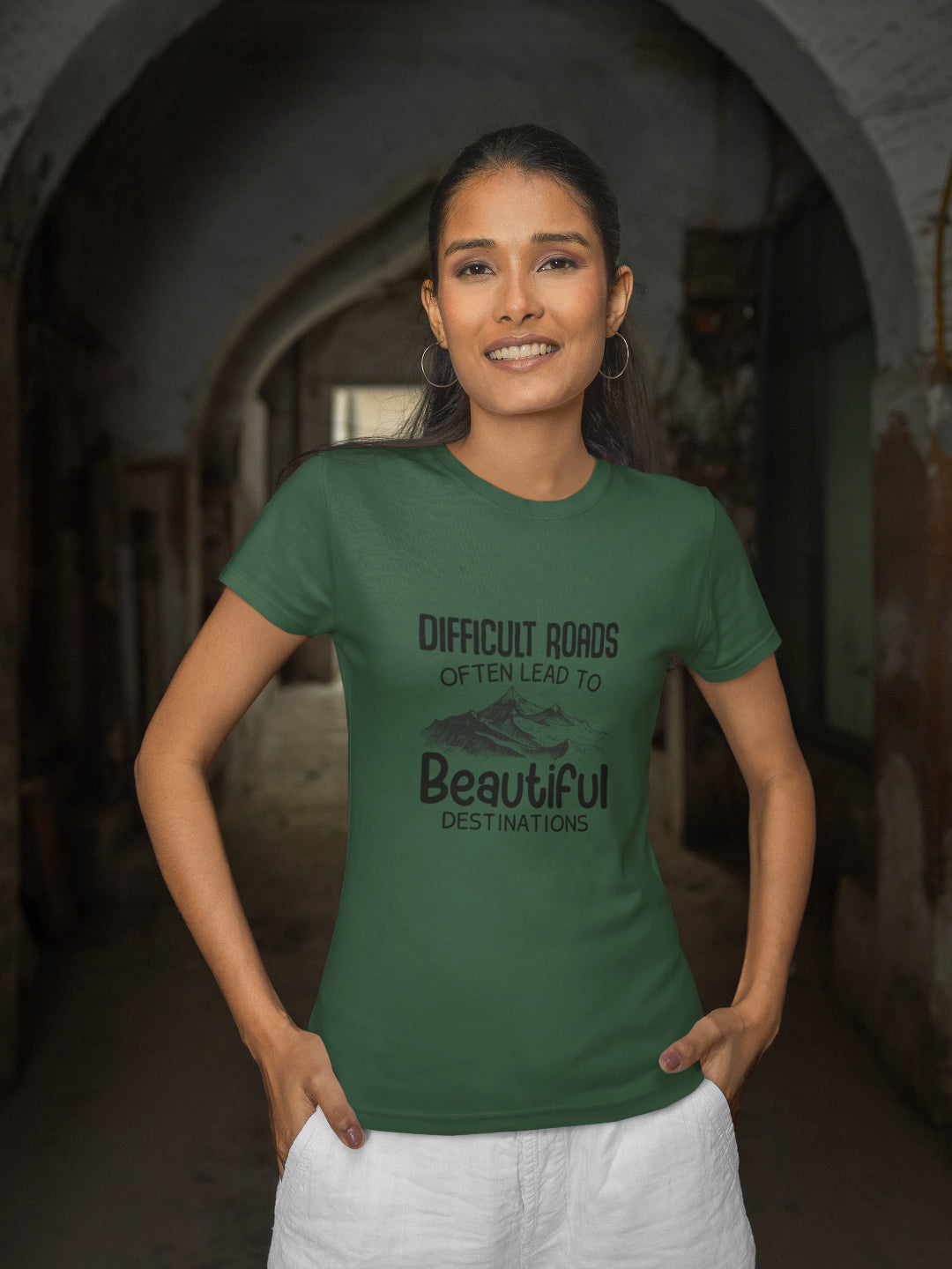 Difficult Roads Often Lead To Beautiful Destinations Women's Printed T-shirt