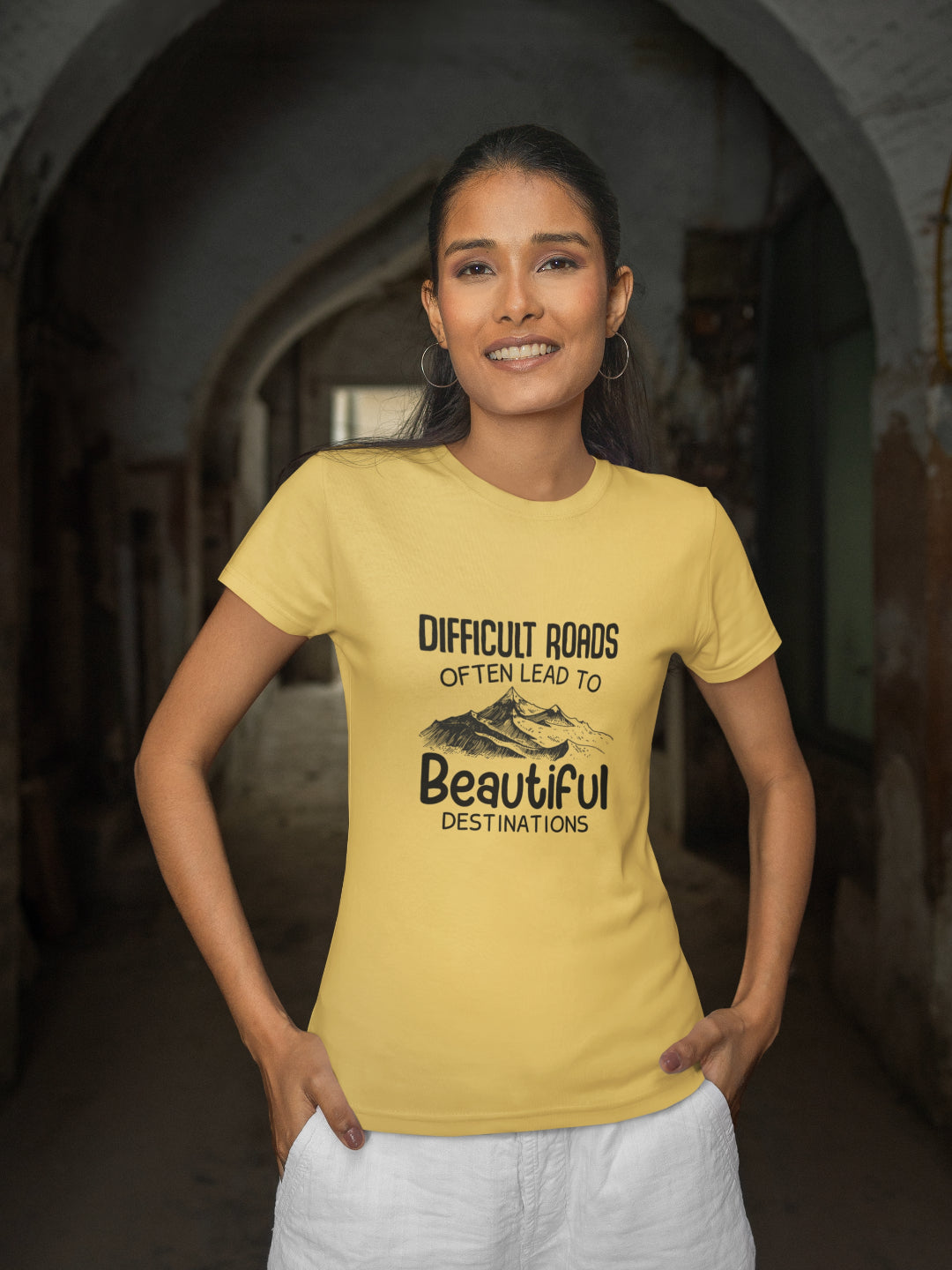 Difficult Roads Often Lead To Beautiful Destinations Women's Printed T-shirt