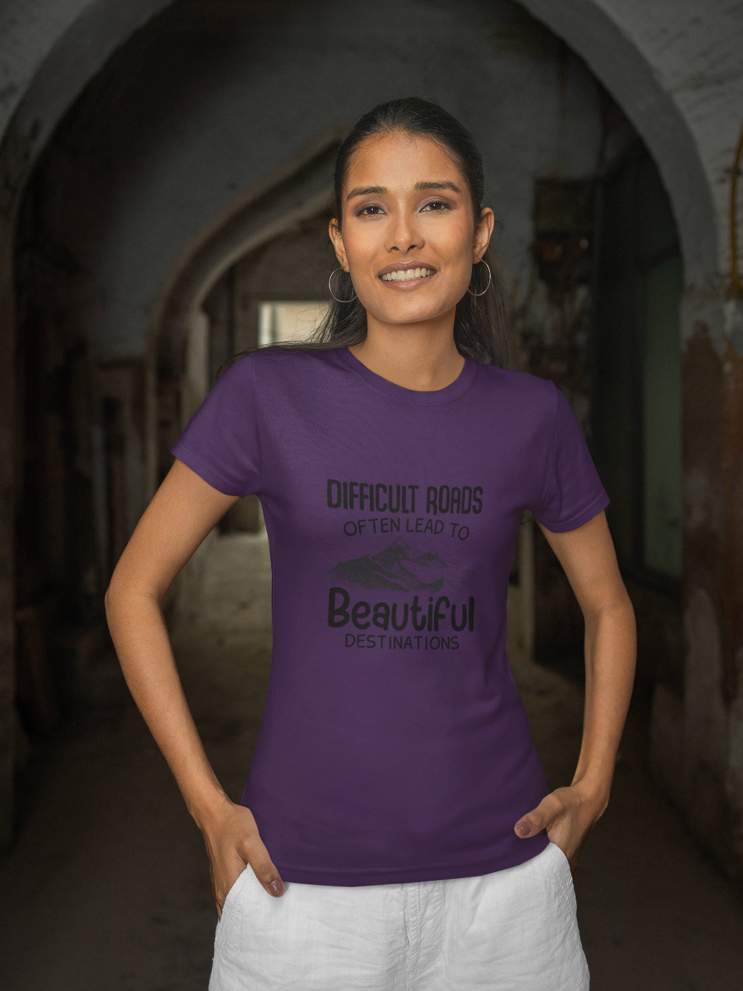 Difficult Roads Often Lead To Beautiful Destinations Women's Printed T-shirt