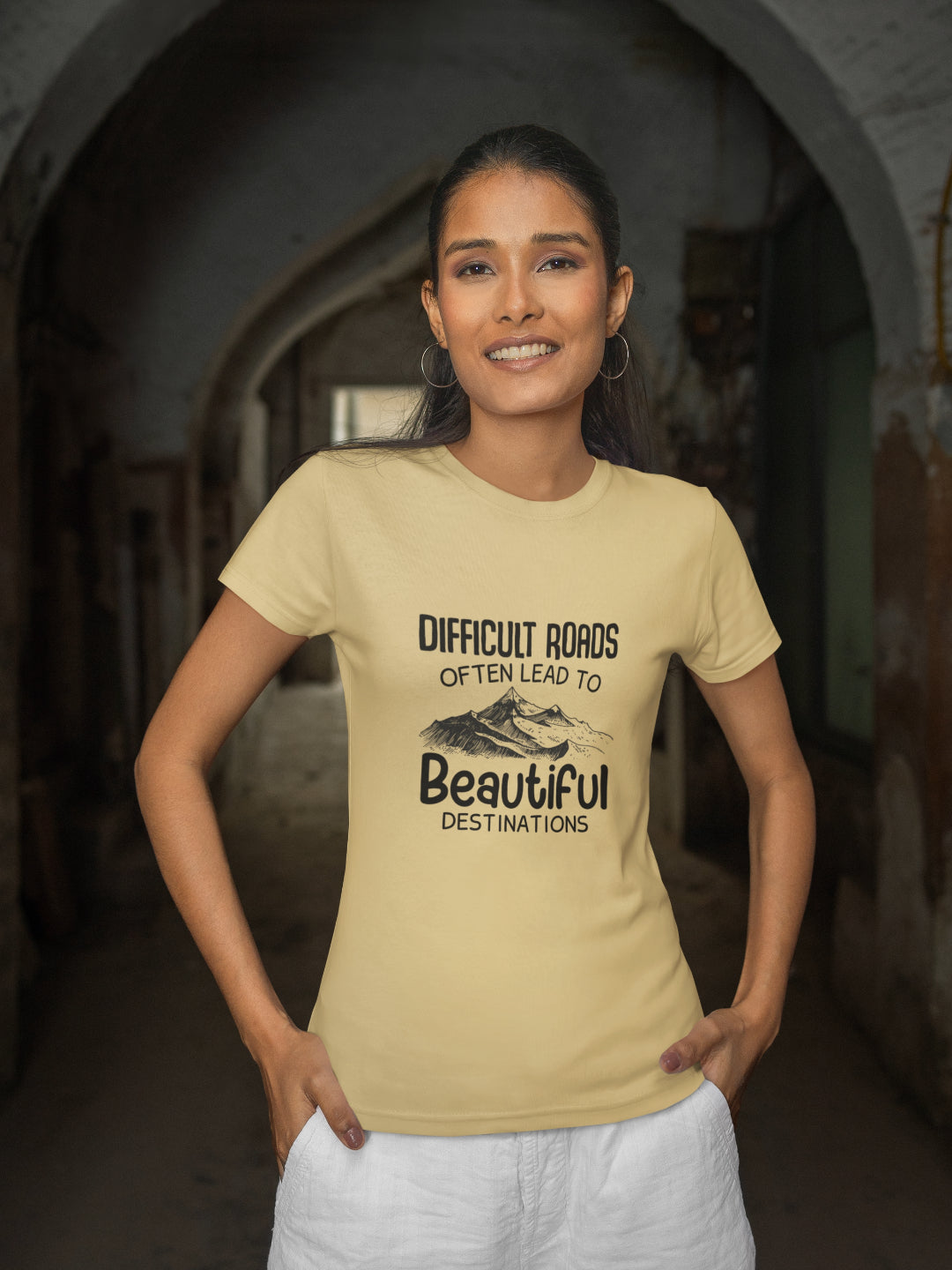 Difficult Roads Often Lead To Beautiful Destinations Women's Printed T-shirt