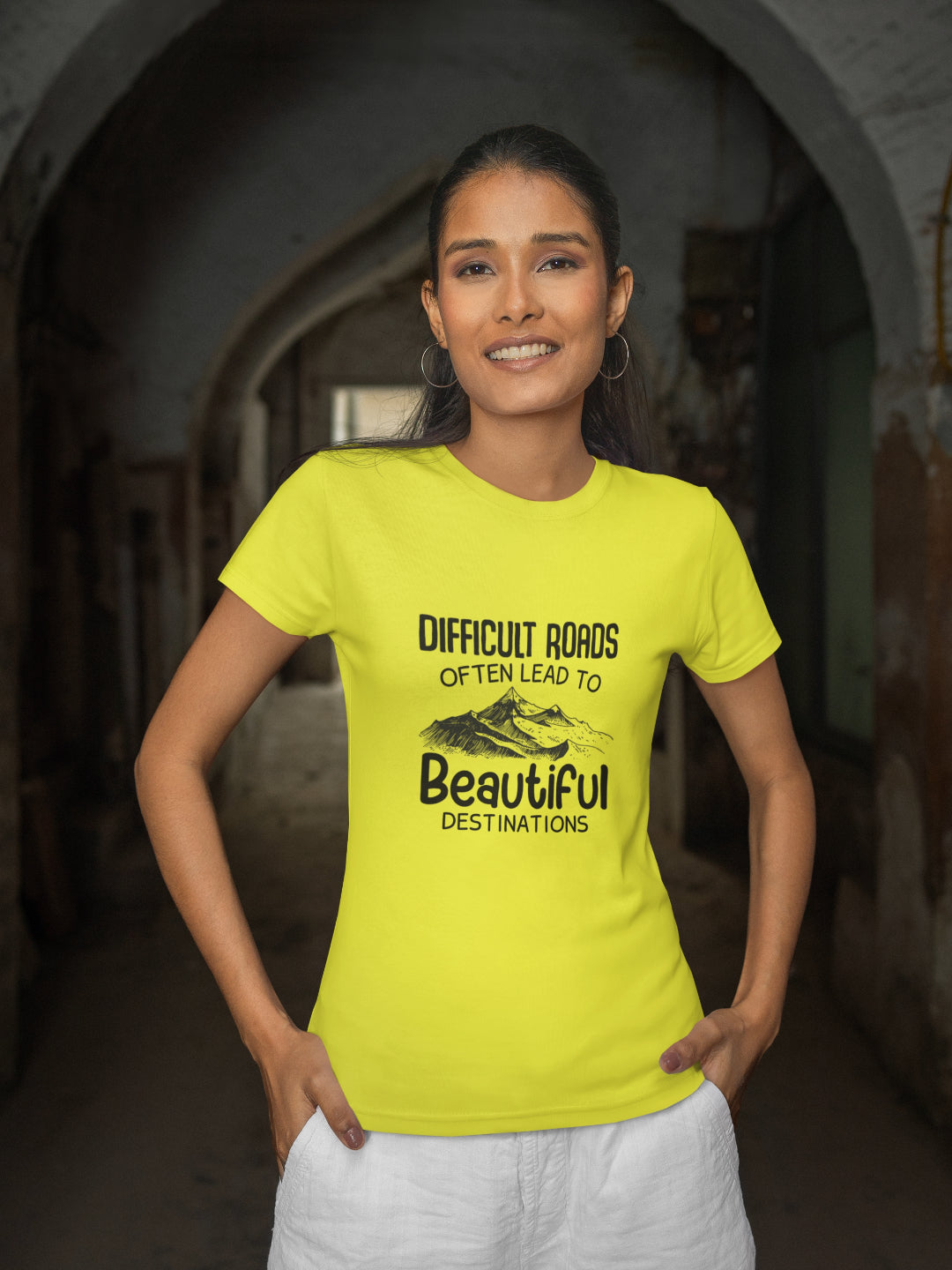 Difficult Roads Often Lead To Beautiful Destinations Women's Printed T-shirt