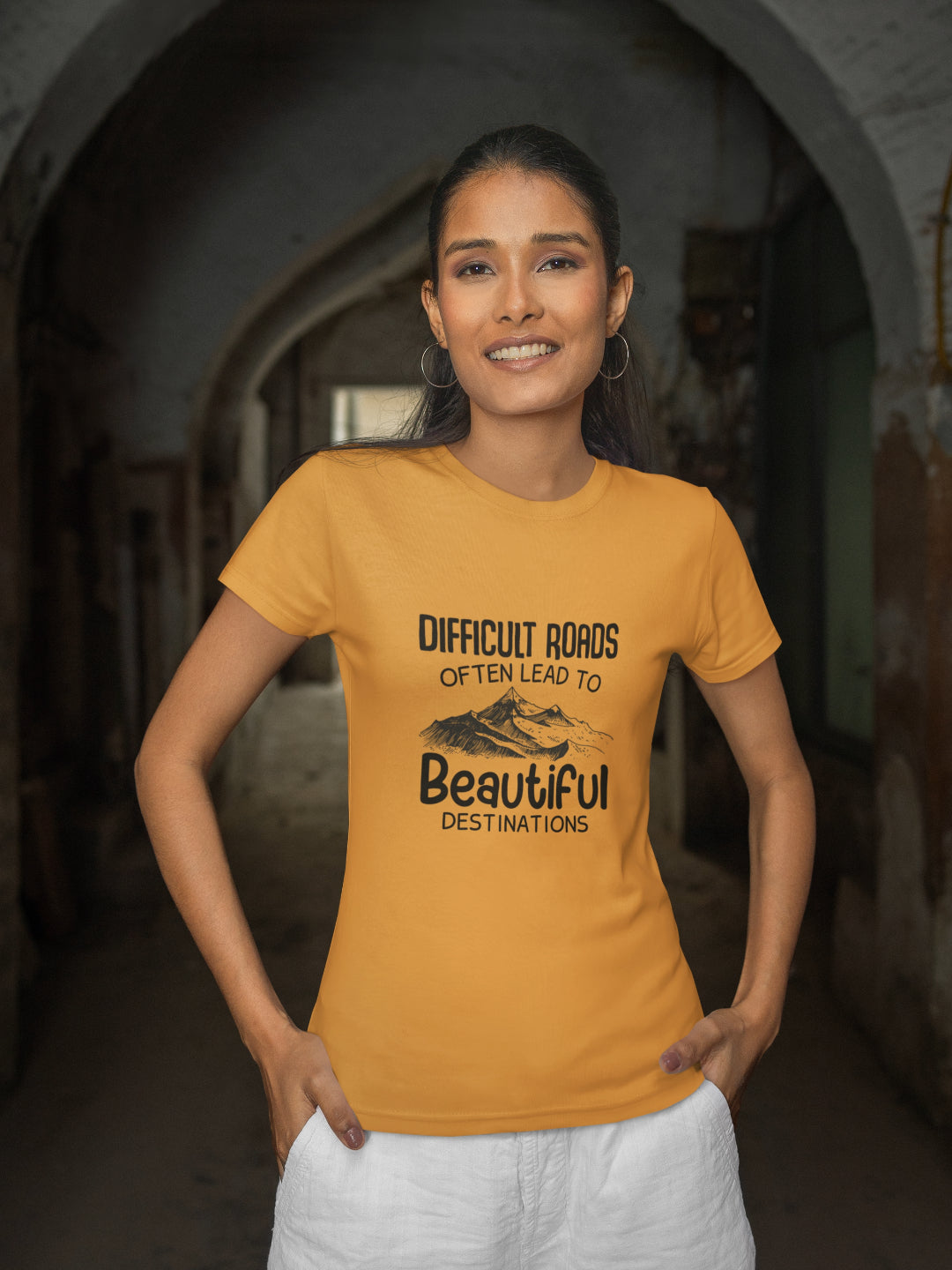 Difficult Roads Often Lead To Beautiful Destinations Women's Printed T-shirt