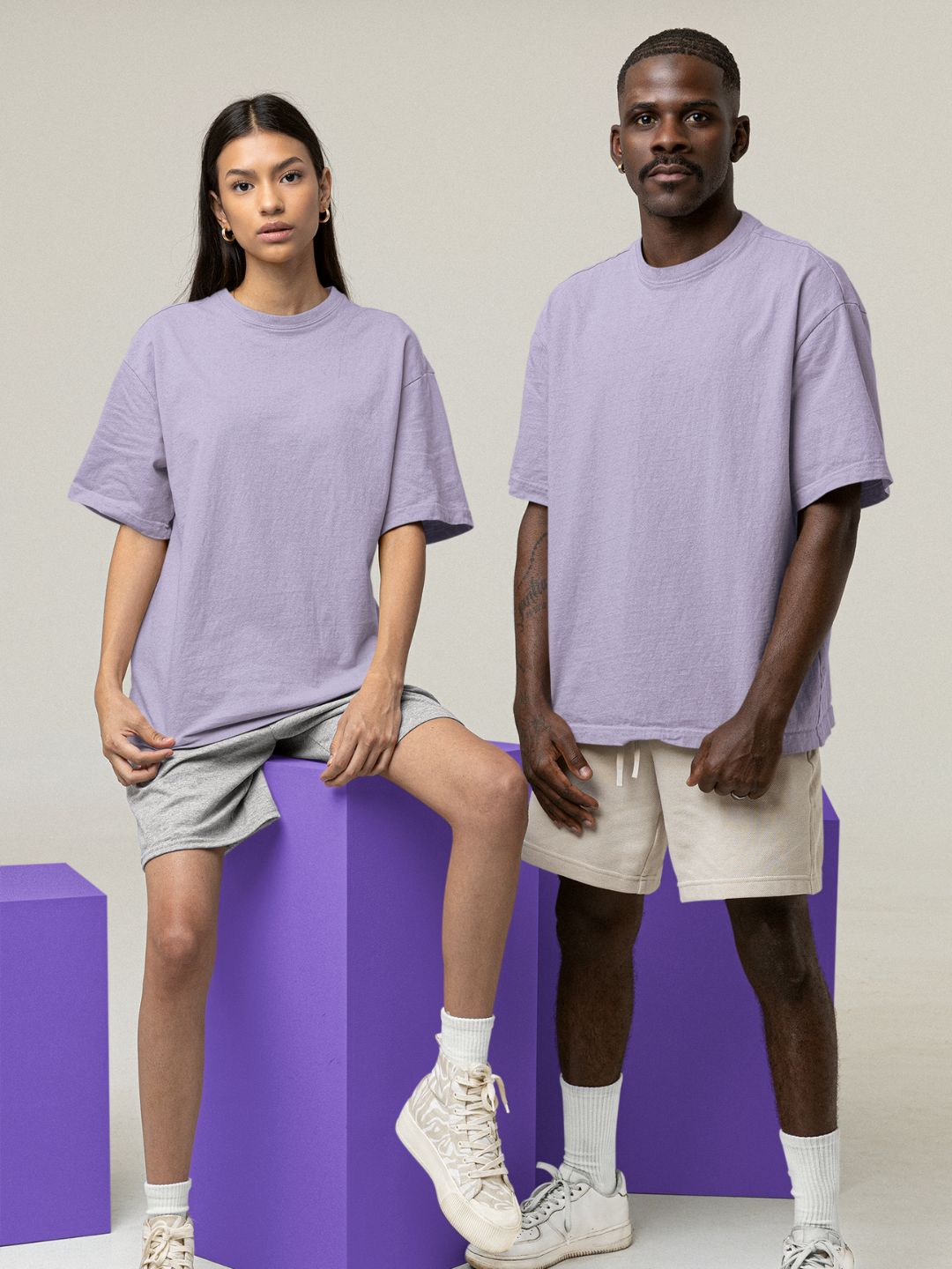 Lavender Unisex Oversized Plain T-Shirt - 