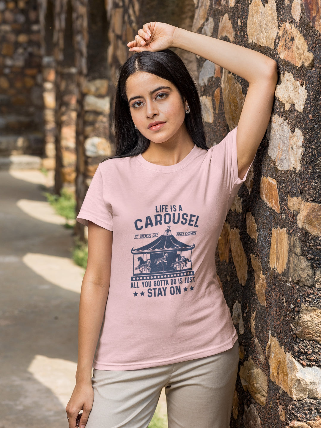 Life Is A Carousel Stay On Women's Printed T-shirt - 