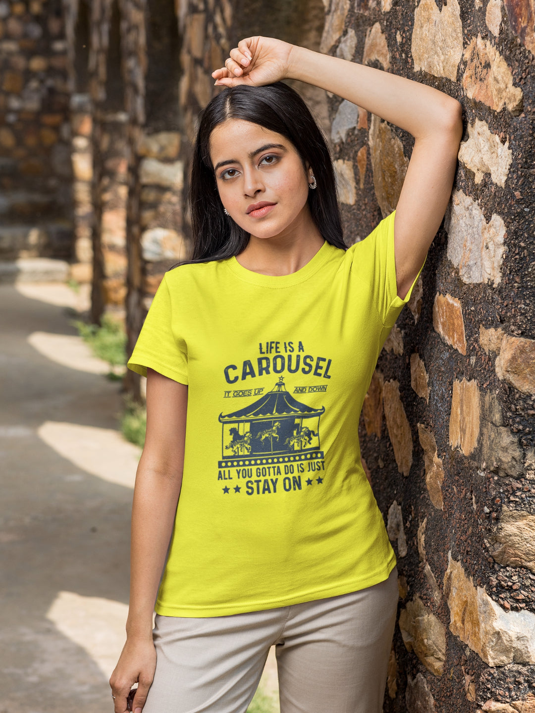 Life Is A Carousel Stay On Women's Printed T-shirt