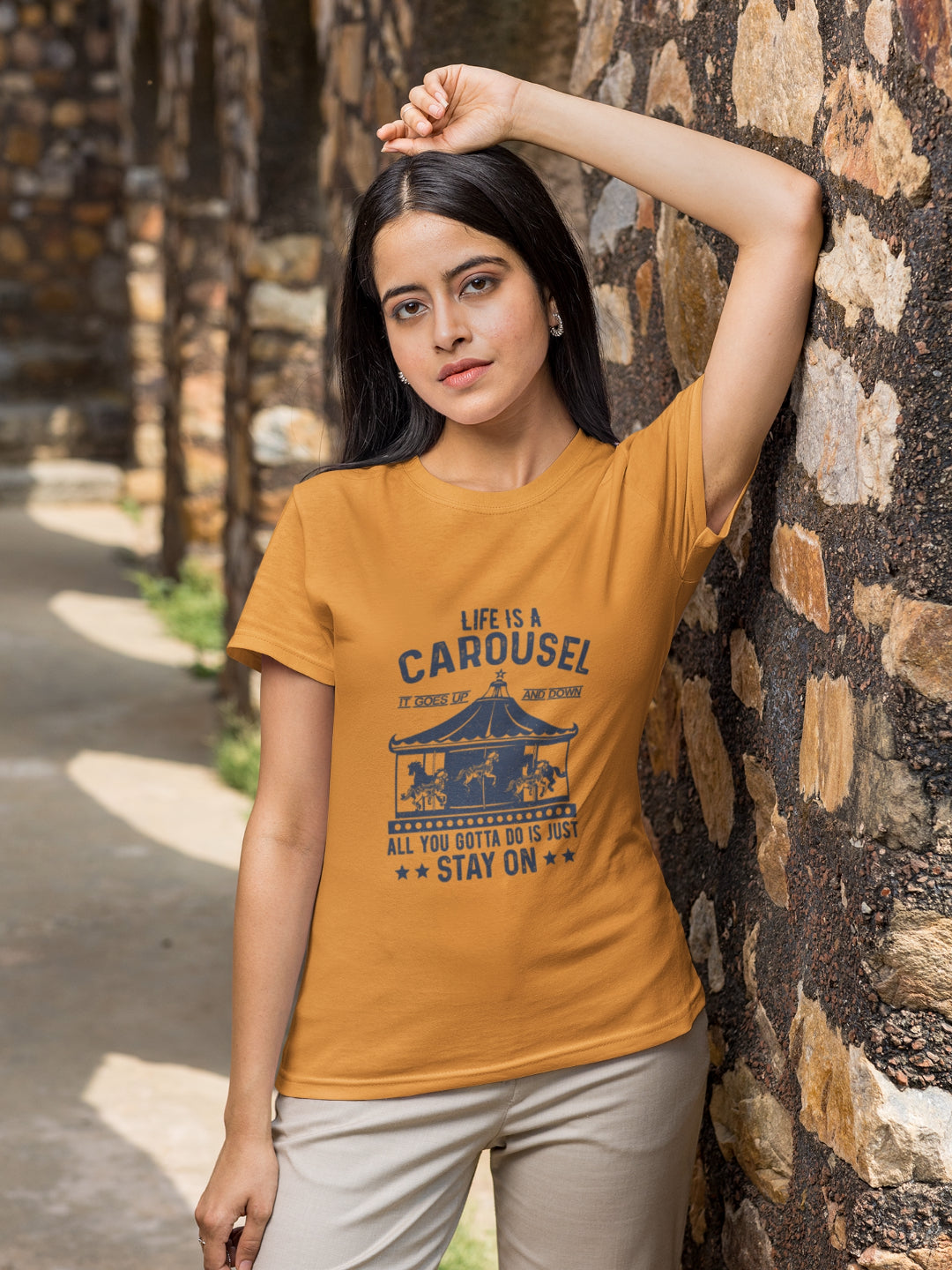 Life Is A Carousel Stay On Women's Printed T-shirt