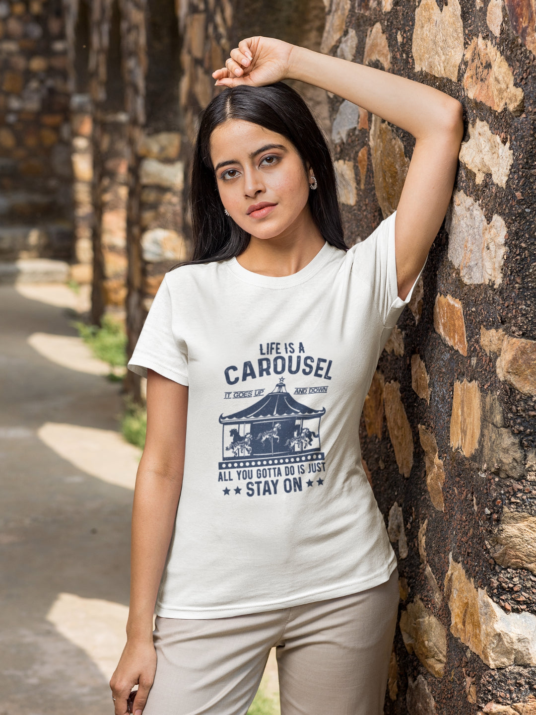 Life Is A Carousel Stay On Women's Printed T-shirt