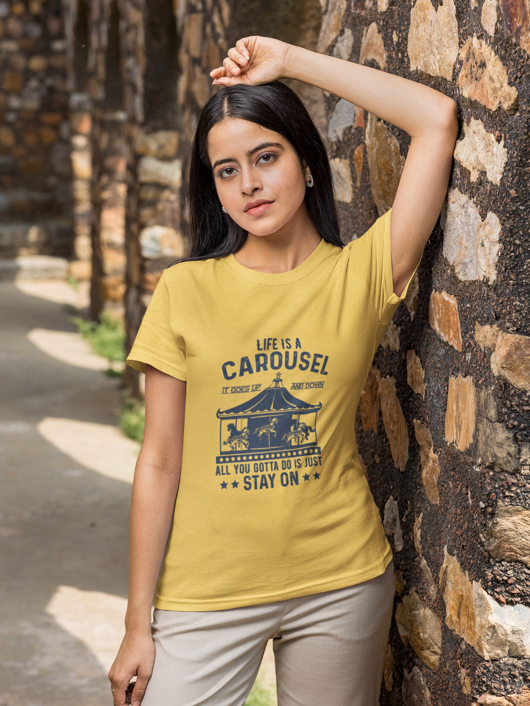 Life Is A Carousel Stay On Women's Printed T-shirt
