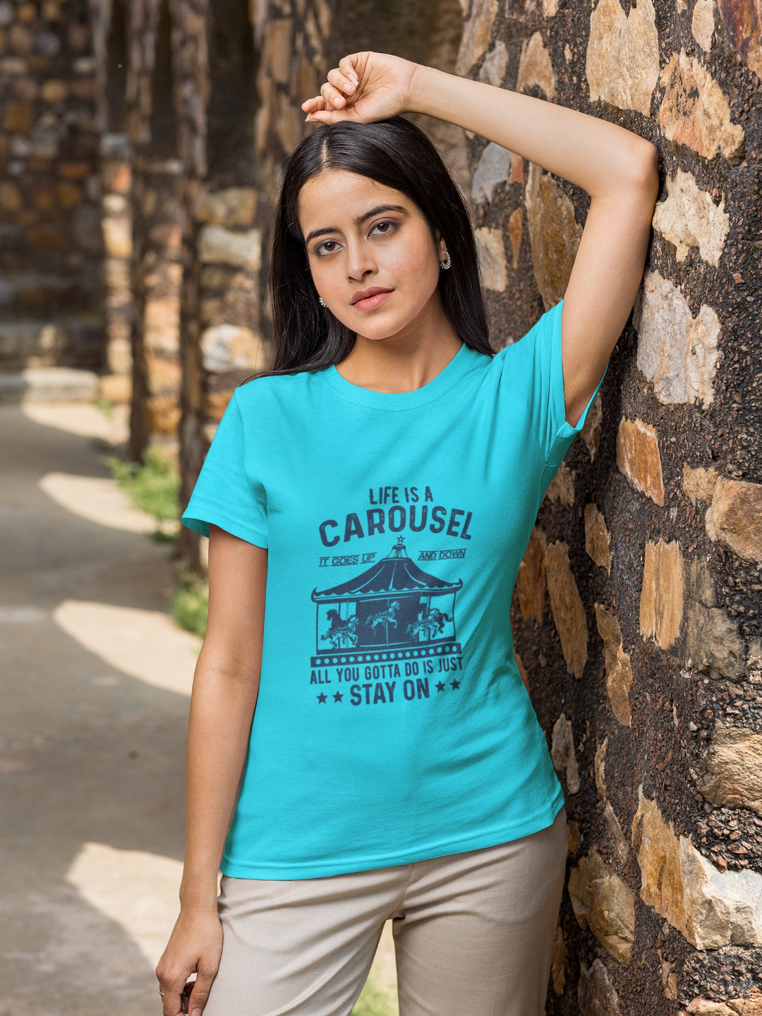 Life Is A Carousel Stay On Women's Printed T-shirt