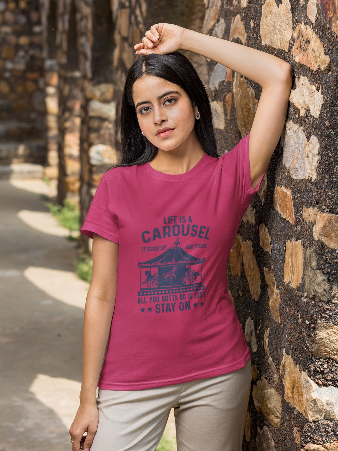 Life Is A Carousel Stay On Women's Printed T-shirt