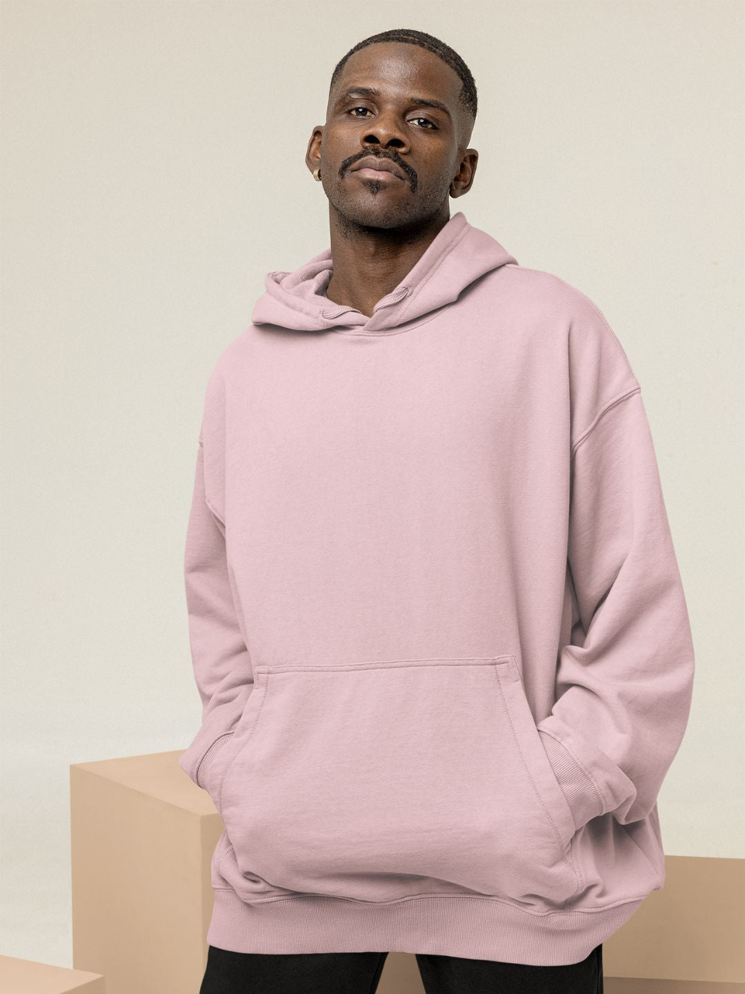 Light Pink Unisex Plain Oversized Hooded Sweatshirt
