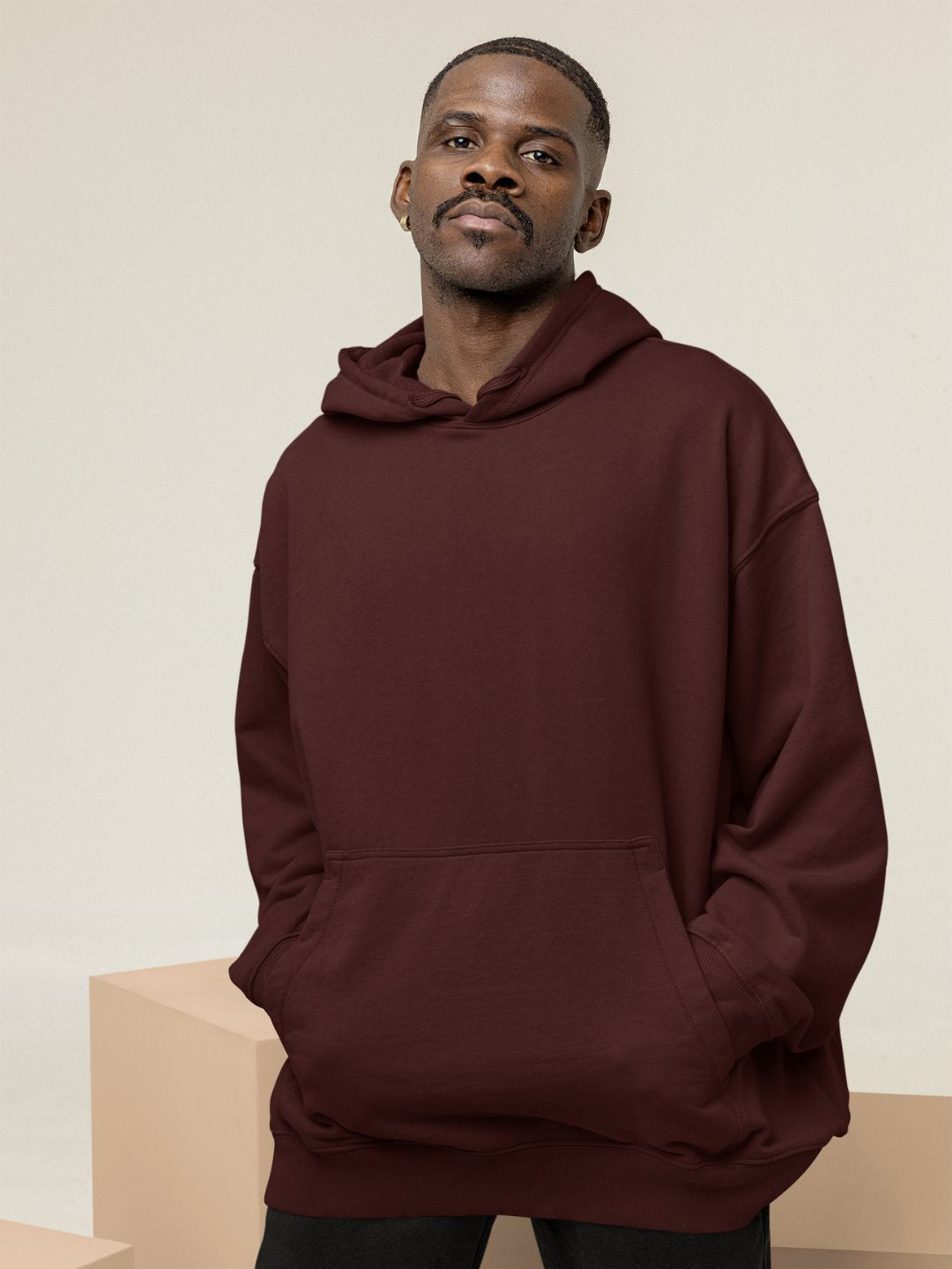 Maroon Unisex Plain Oversized Hooded Sweatshirt