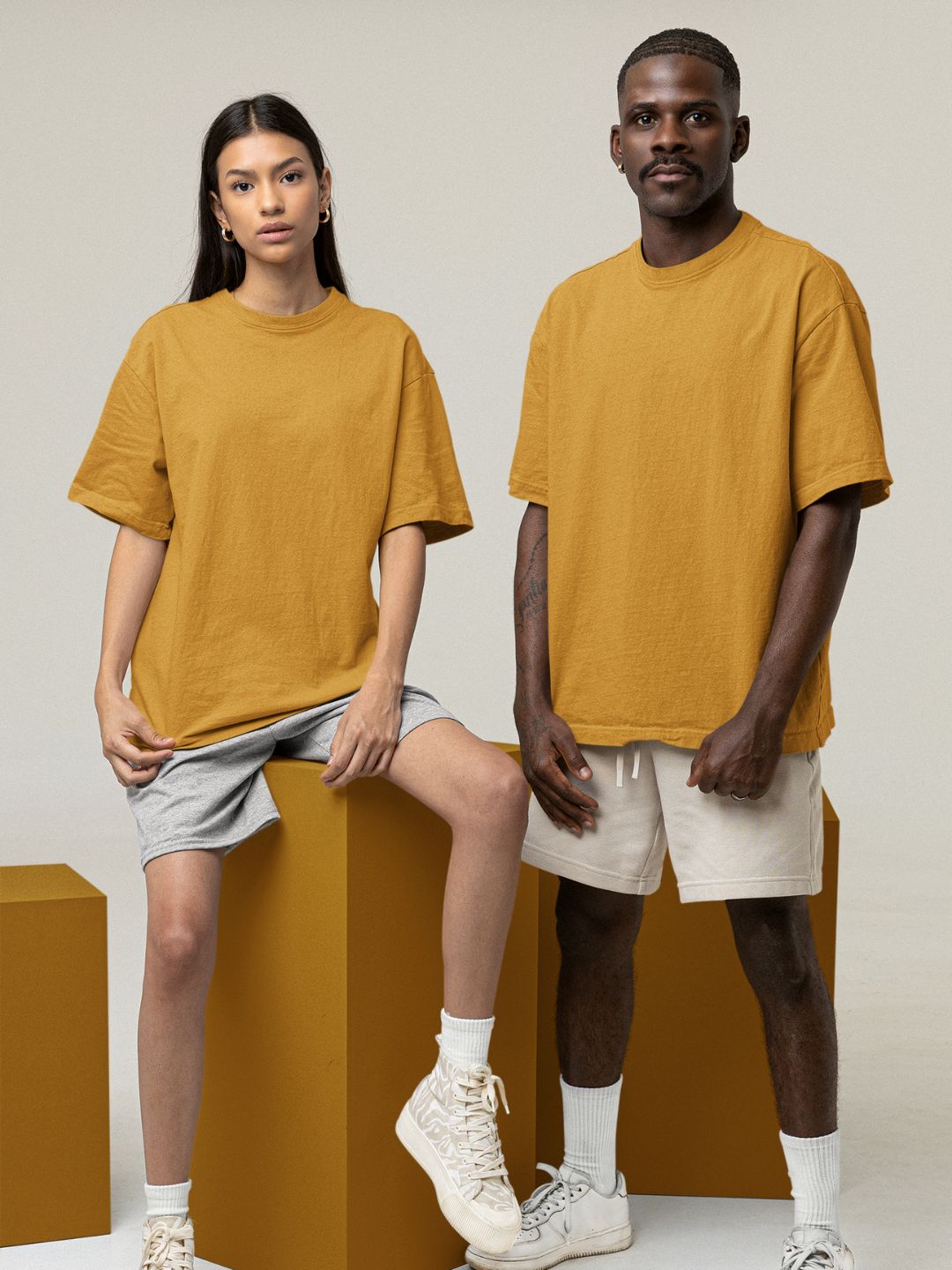Mustard Yellow Unisex Oversized Plain T-Shirt - 