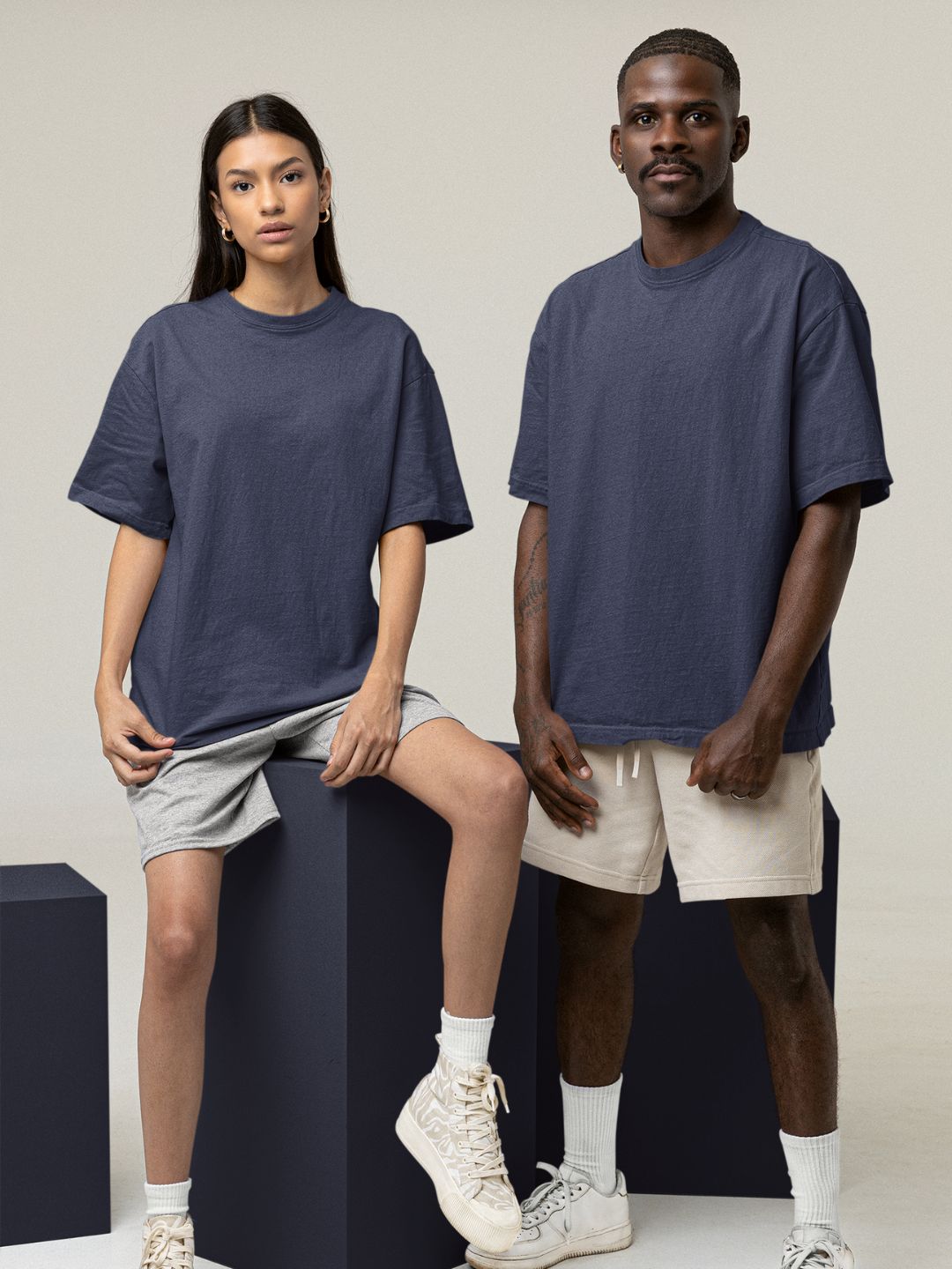 Navy Blue Unisex Oversized Plain T-Shirt