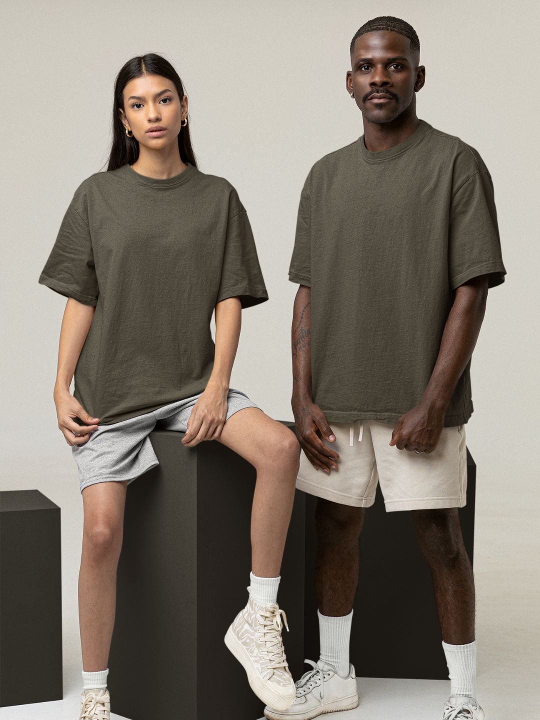Olive Green Unisex Oversized Plain T-Shirt