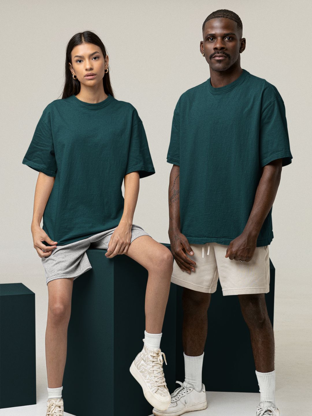 Petrol Blue Unisex Oversized Plain T-Shirt