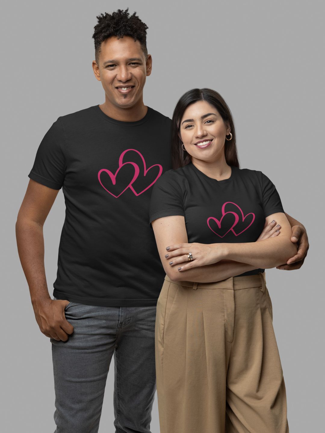 Pink Double Hearts Unisex Printed T-shirt - 