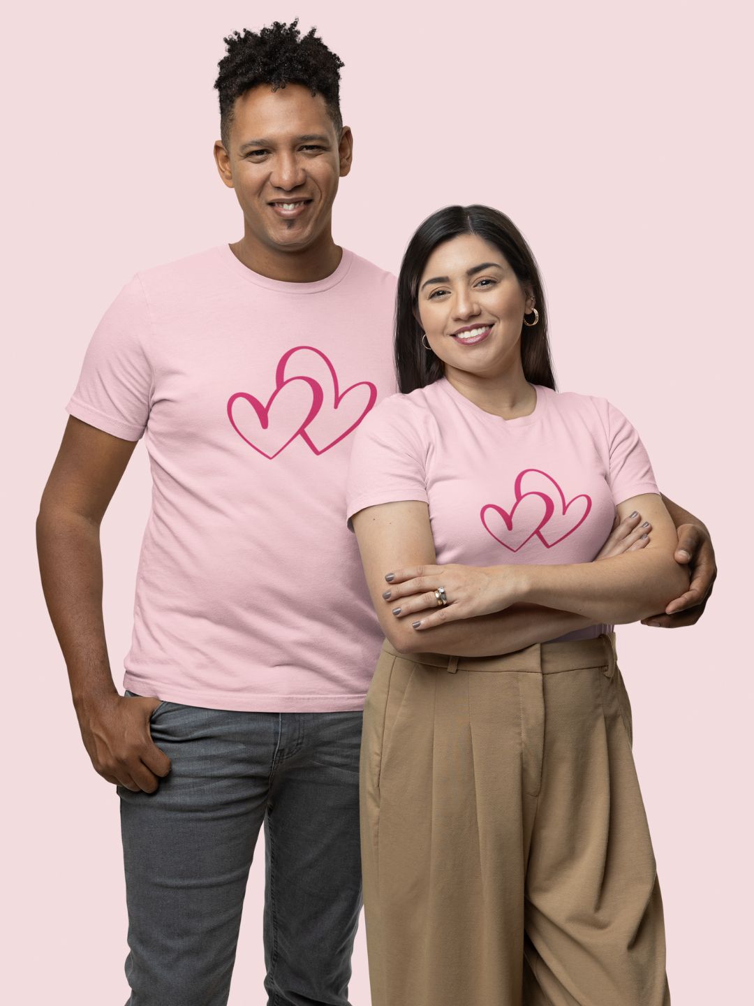 Pink Double Hearts Unisex Printed T-shirt