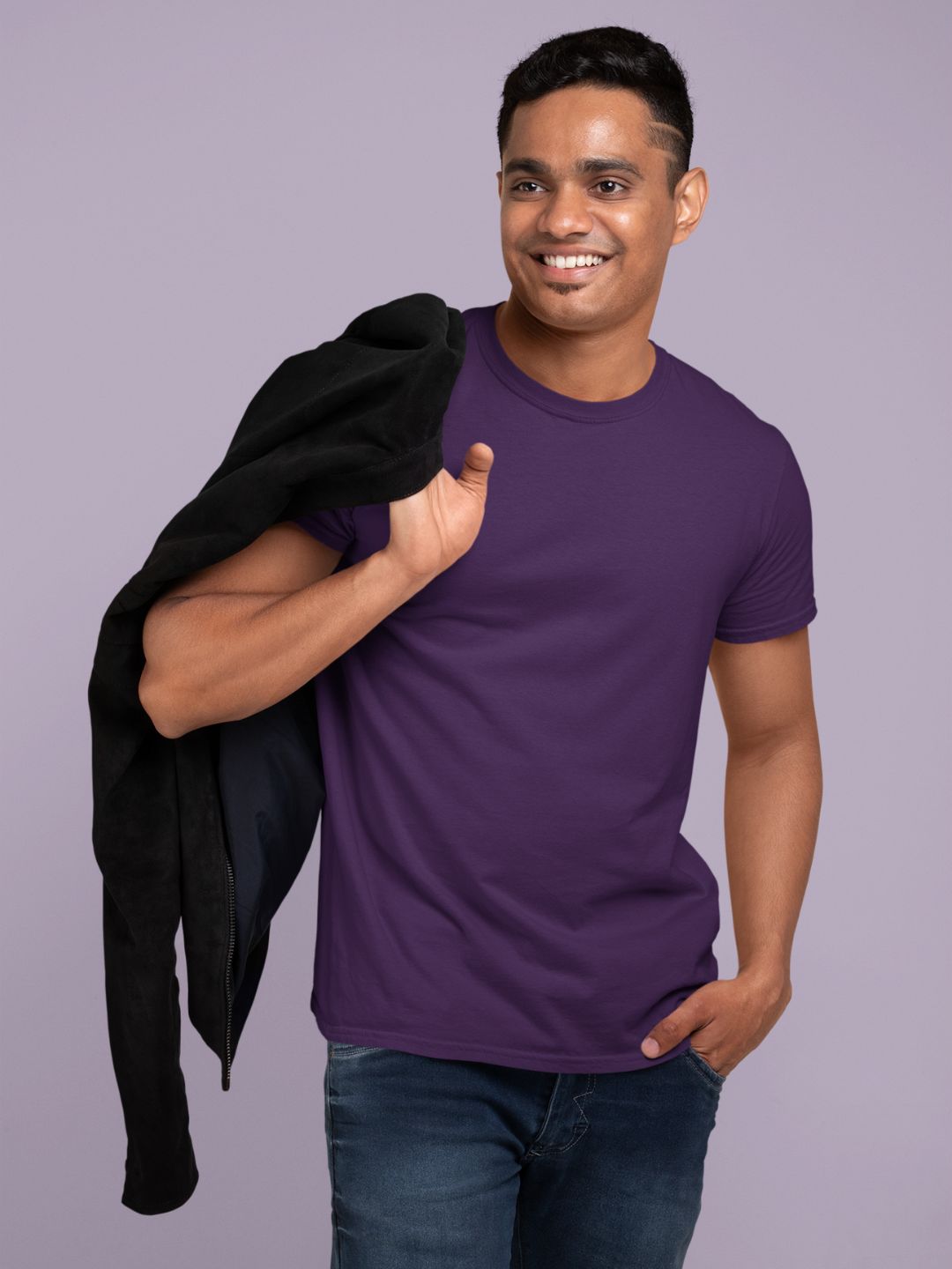 Purple Men's Round Neck Half Sleeves Plain T-shirt - 