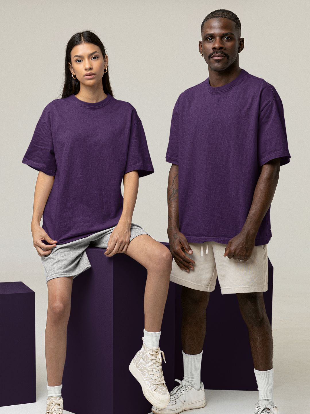 Purple Unisex Oversized Plain T-Shirt - 