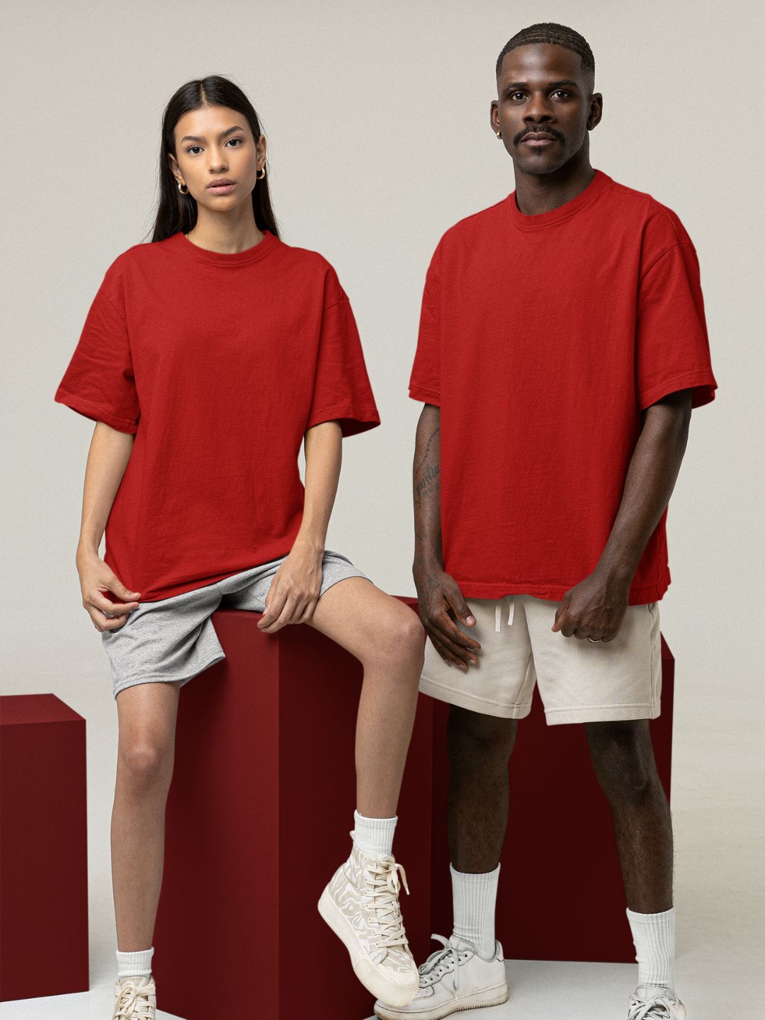 Red Unisex Oversized Plain T-Shirt - 
