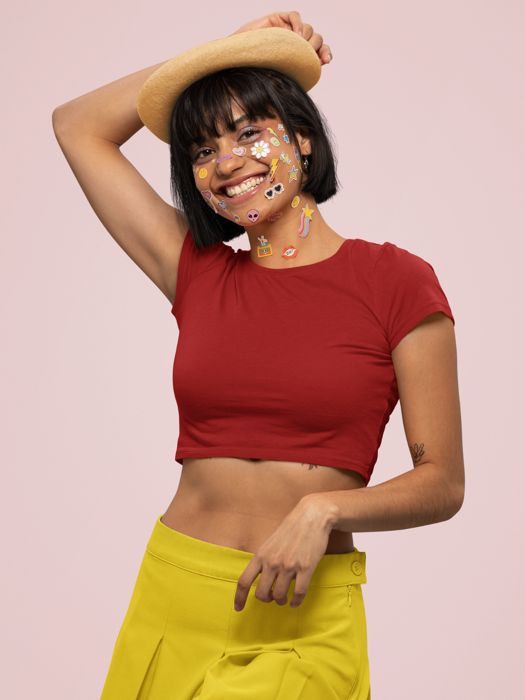 Red Women's Plain Crop Top - 
