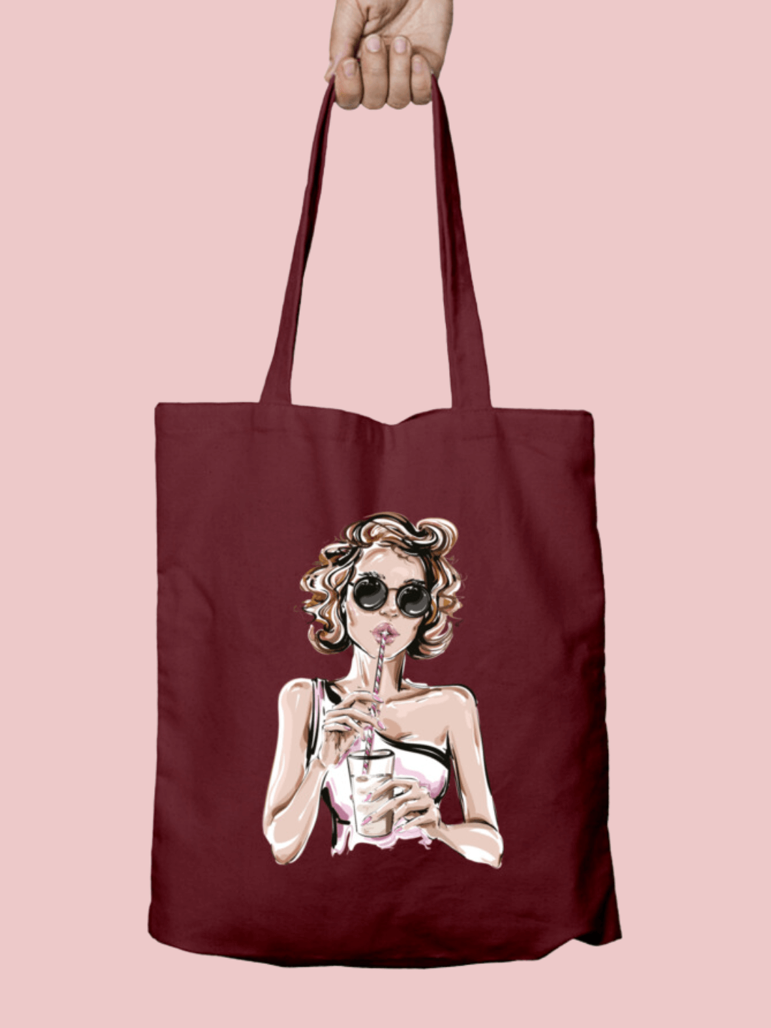 Stylish Women Drinking Milkshake Canvas Tote Bag - 