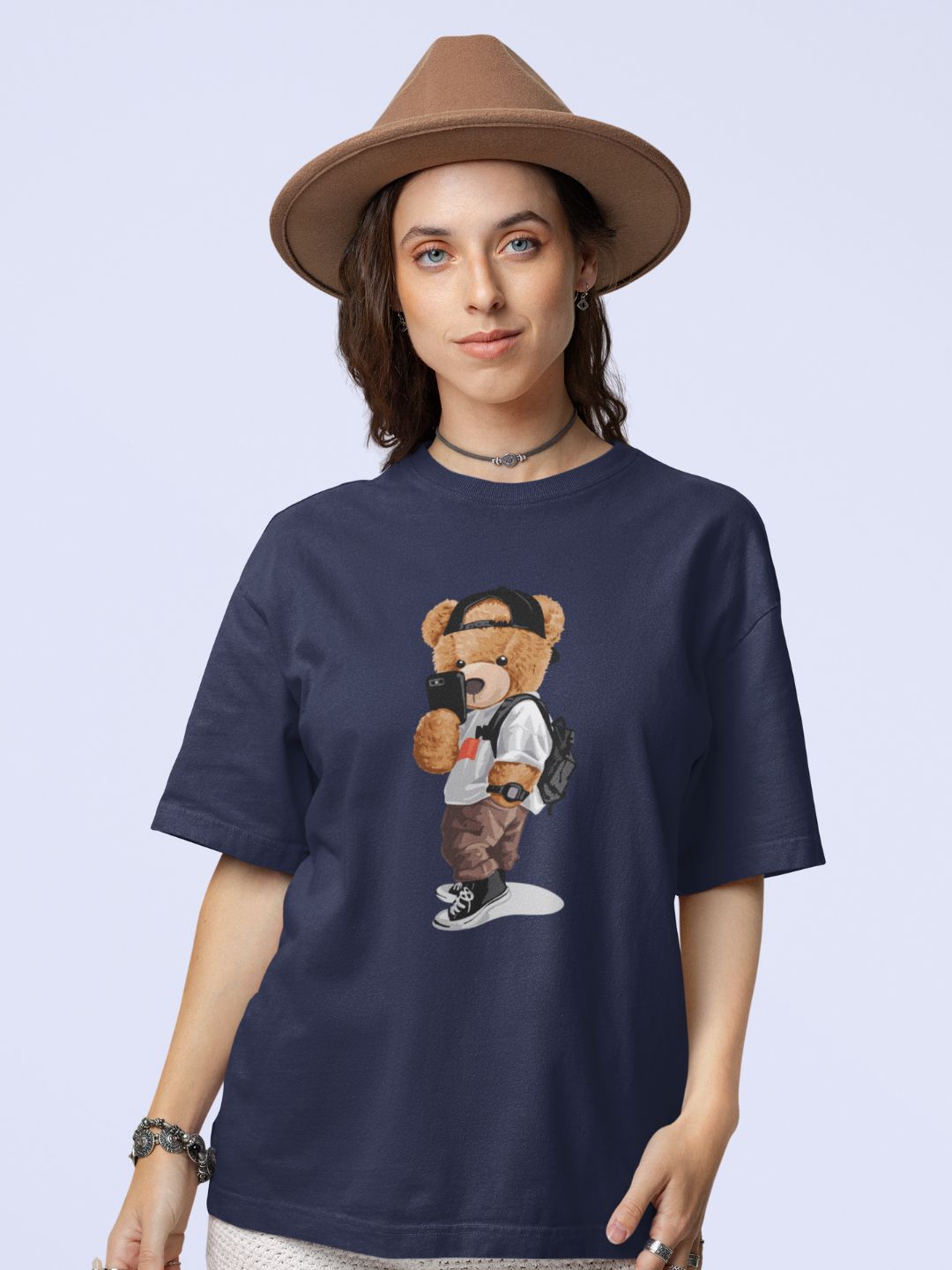 Teddy On Selfie Mode Unisex Oversized T-Shirt
