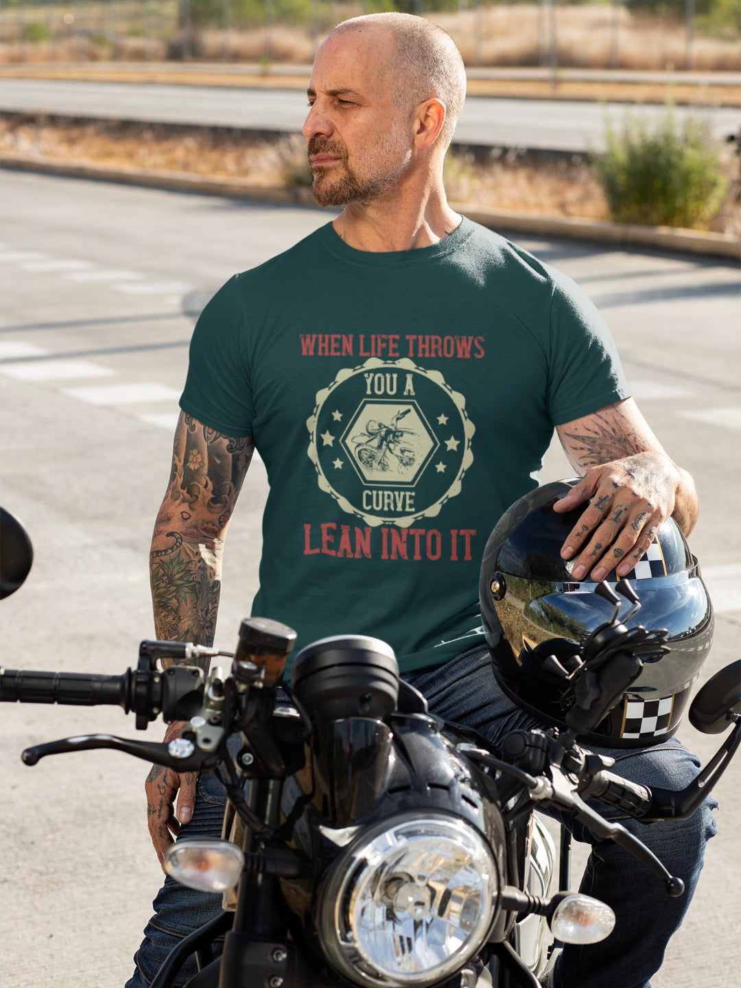 When Life Throws You A Curve Lean Into It Men's Printed T-shirt