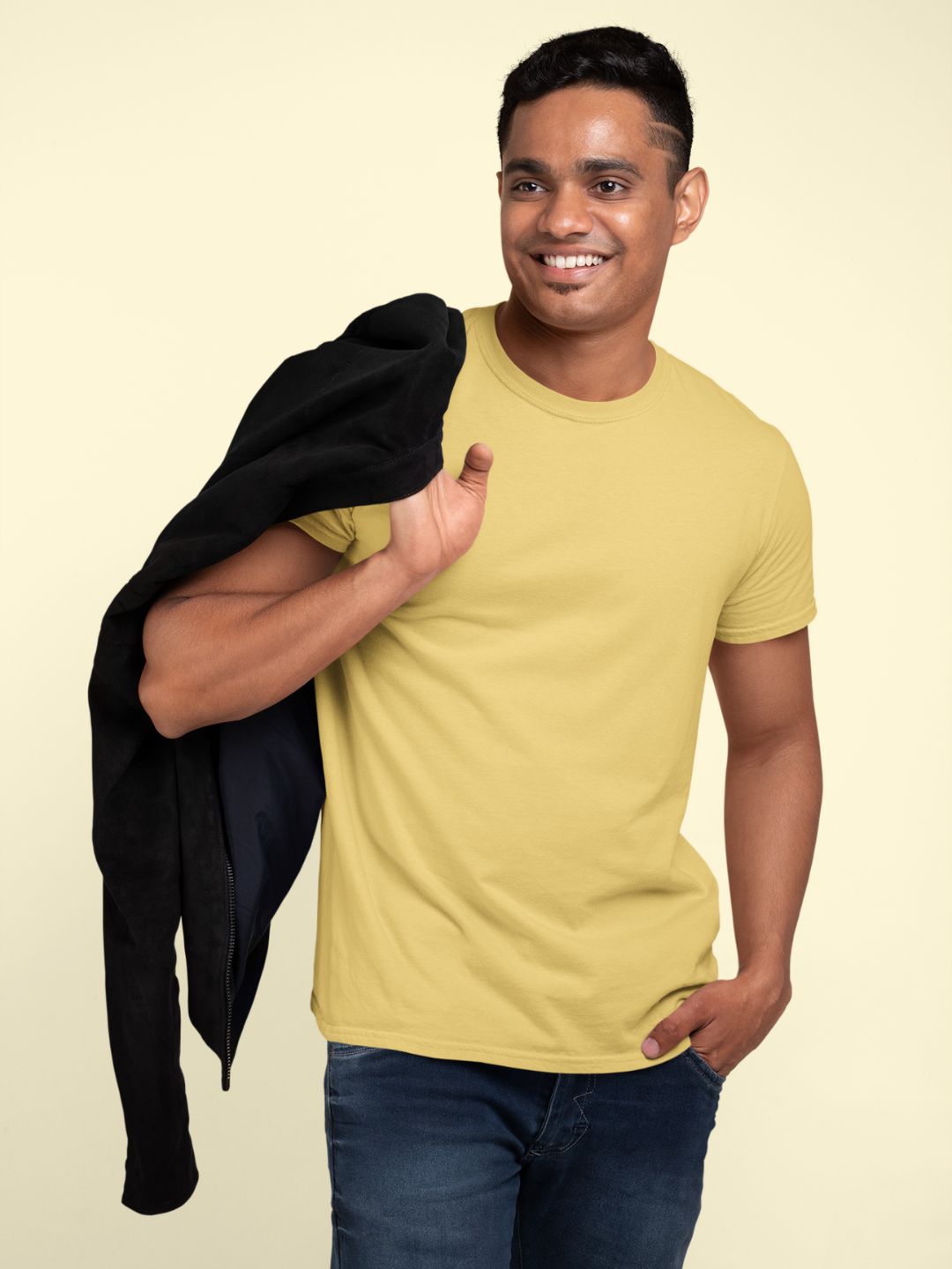 Yellow Men's Round Neck Half Sleeves Plain T-shirt - 